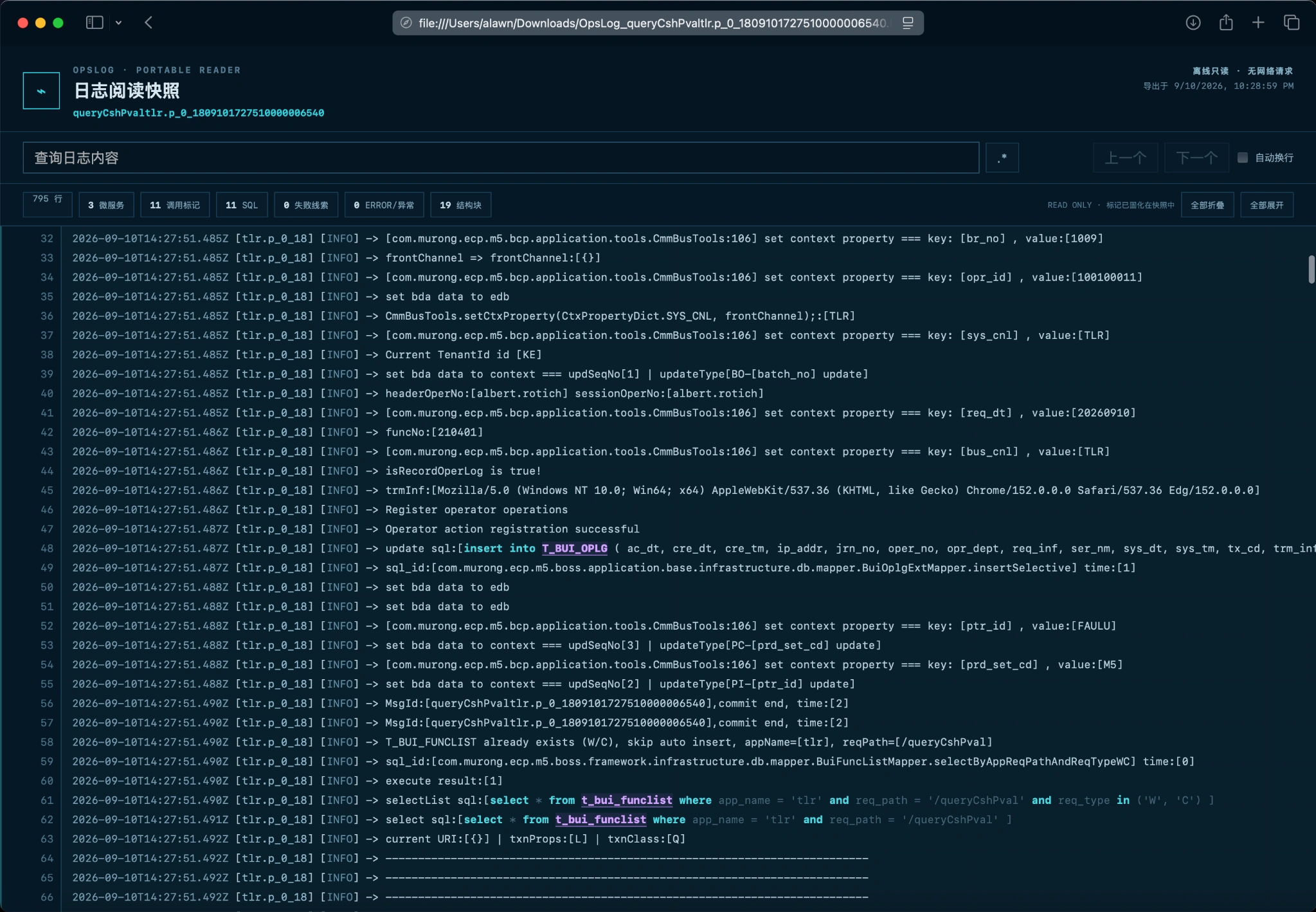 OpsLog 离线 HTML 日志阅读快照